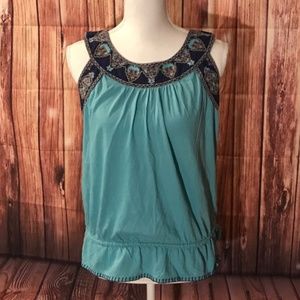 Ric Rac Anthropologie Blue Embroidered Blouse